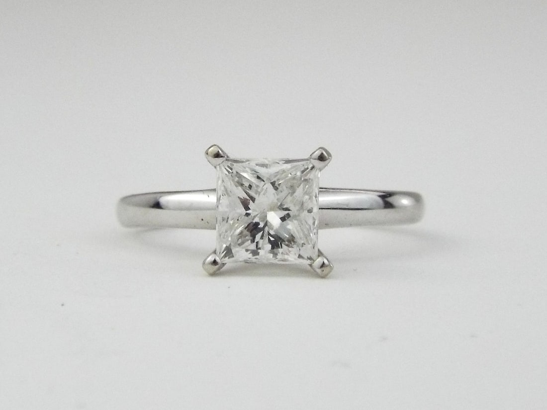 14K White Gold Princess Cut Natural Diamond Engagement Ring (1 of 7)