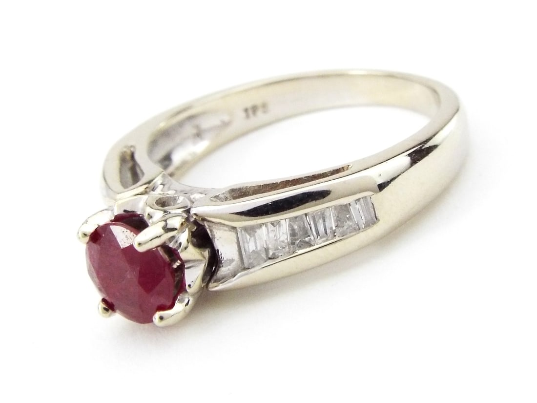 14K White Gold Ruby Engagement Ring - 3