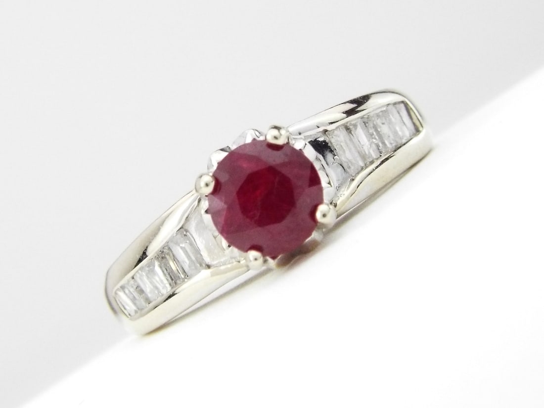 14K White Gold Ruby Engagement Ring - 7