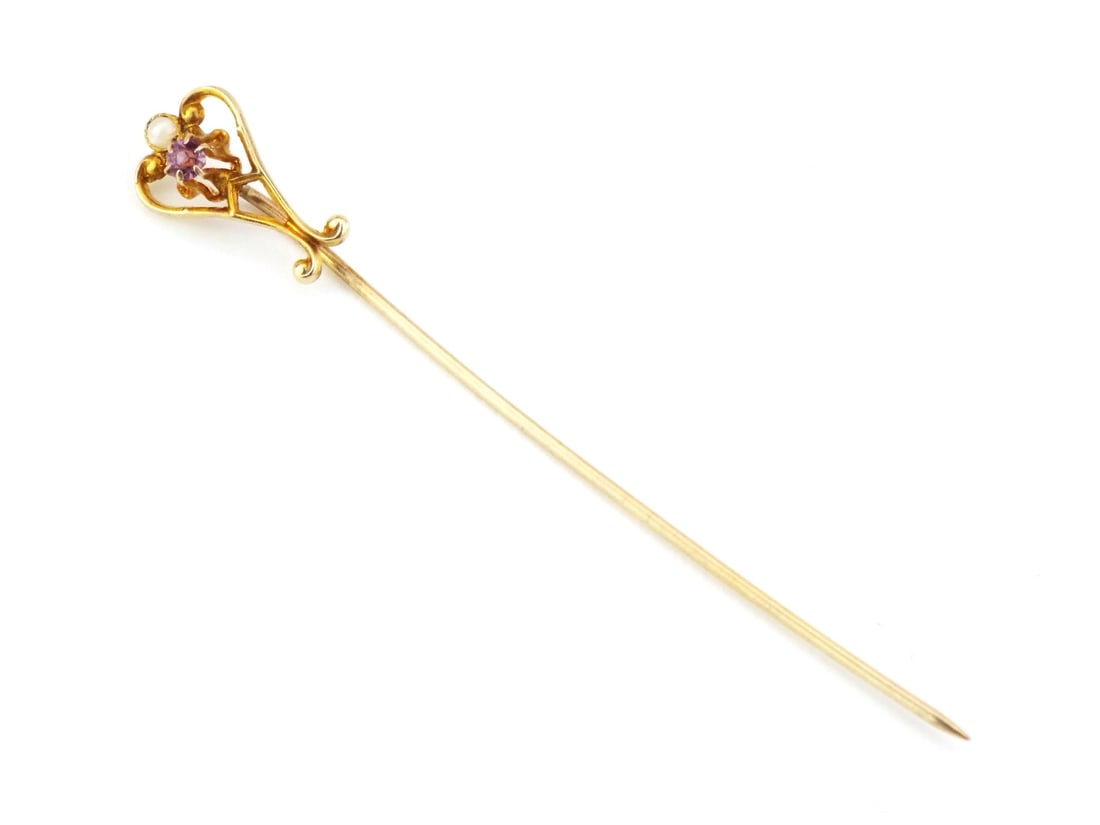 Amethyst and Pearl 10K Yellow Gold Pin (1 of 5)
