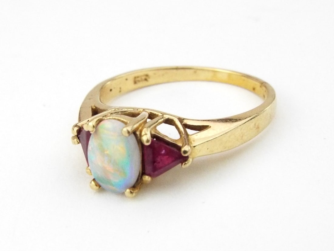 14K Yellow Gold Opal Ruby Ring - 2