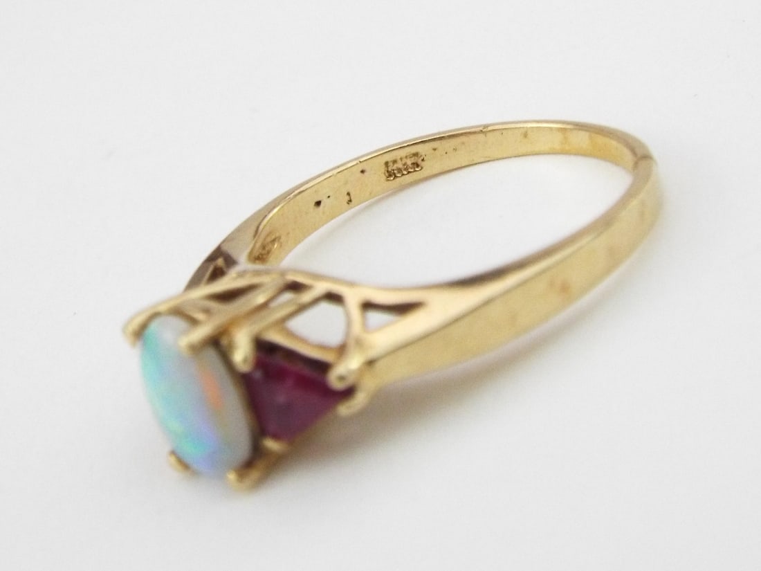 14K Yellow Gold Opal Ruby Ring - 5