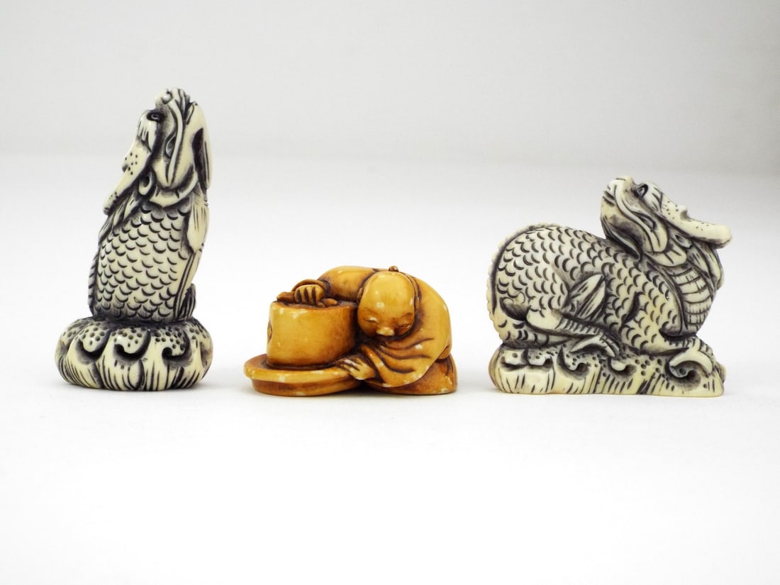 Lot of 3 Fine Carved Japanese Netsuke Figurines (1 of 6)