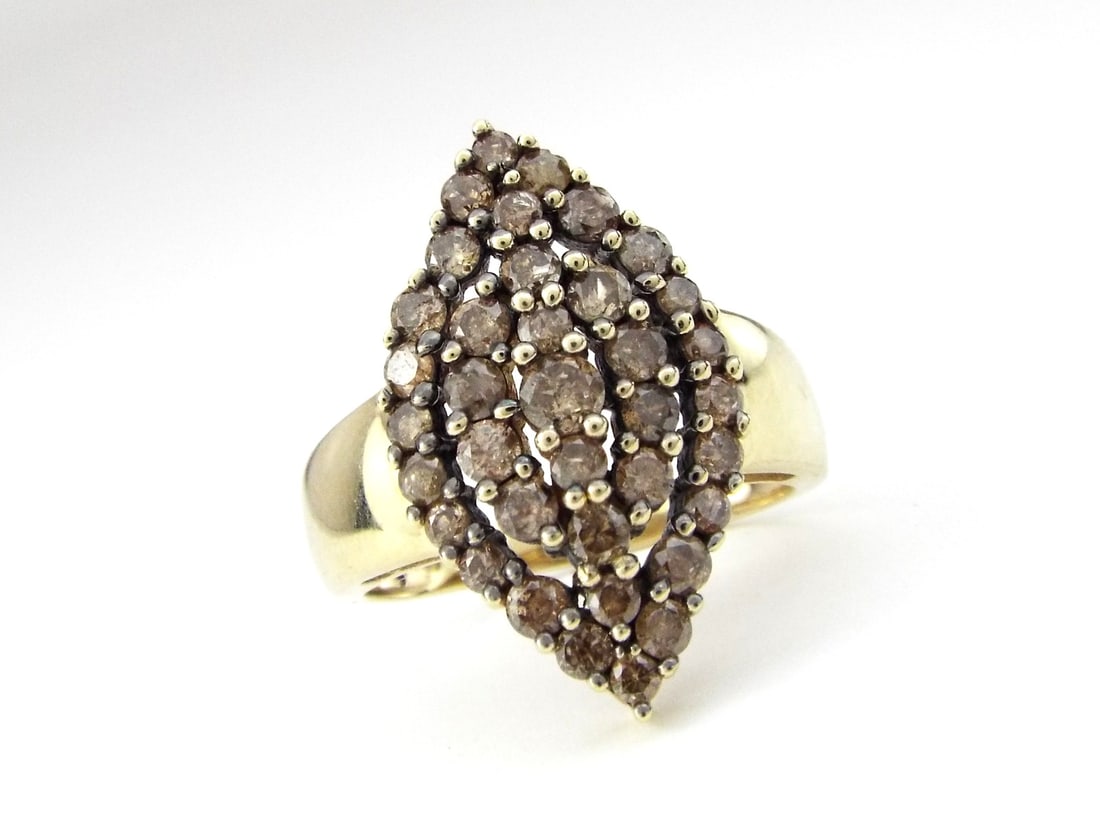 10K Yellow Gold Champagne Diamond Oval Cluster Ring (1 of 6)