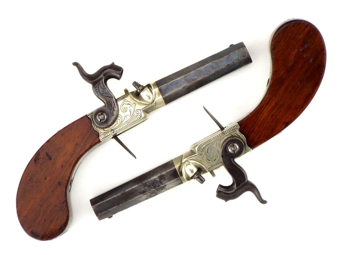 Dueling Pair Victorian NOCK LONDON POCKET PISTOLS (1 of 20)
