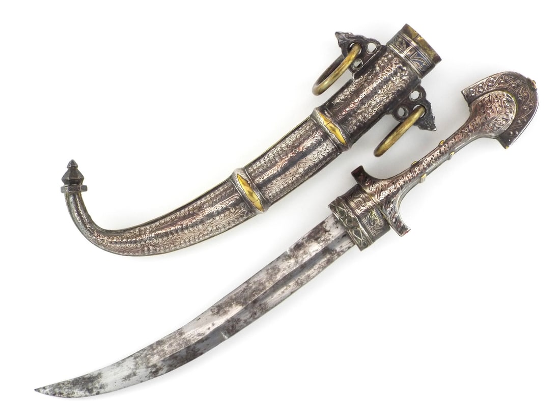 Fine Antique Moroccan KOUMMYA DAGGER with Heavy Silver Niello and Chiseled Work (1 of 12)