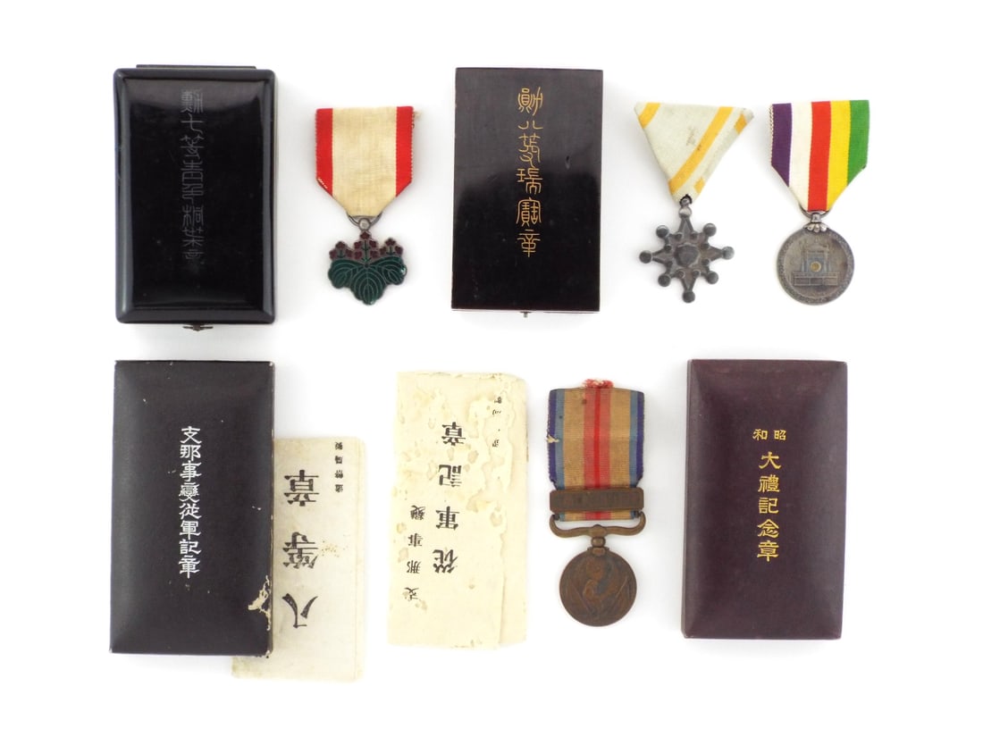 Group of 4 Japanese MILITARY HONORS Lacquer Cases & Enamel Work (1 of 6)