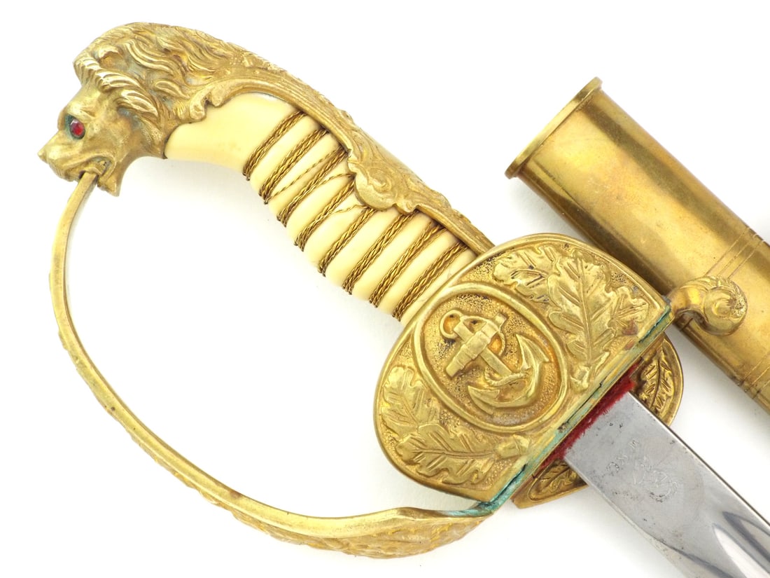 German WWI NAVAL OFFICER SWORD by WKC with Jeweled Lion Head (1 of 16)