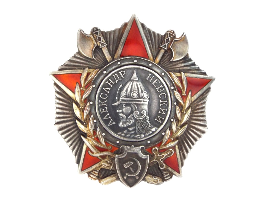 Prestigious Soviet WWII ORDER OF ALEXANDER NEVSKY Medal Screwback Silver (1 of 9)