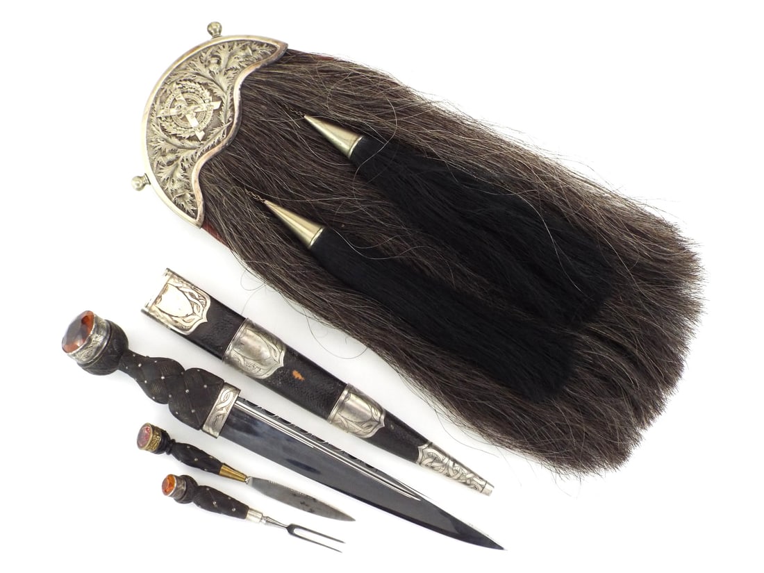 SCOTTISH WWI-WWII LONDON REGIMENT Full Dress Dirk Set & Silver Sporran (1 of 20)