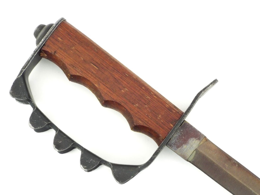 US WWI M1917 TRENCH KNIFE Walnut Grip & Flanged Knuckle Guard - 2