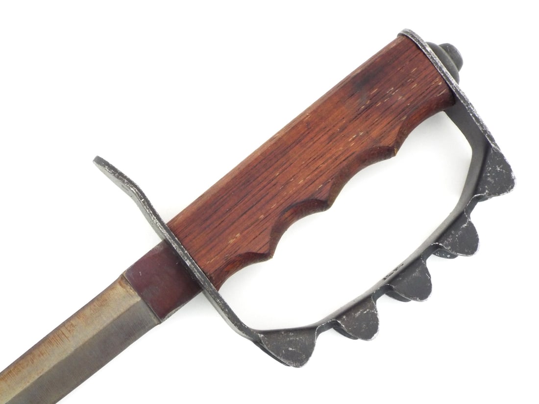 US WWI M1917 TRENCH KNIFE Walnut Grip & Flanged Knuckle Guard - 4