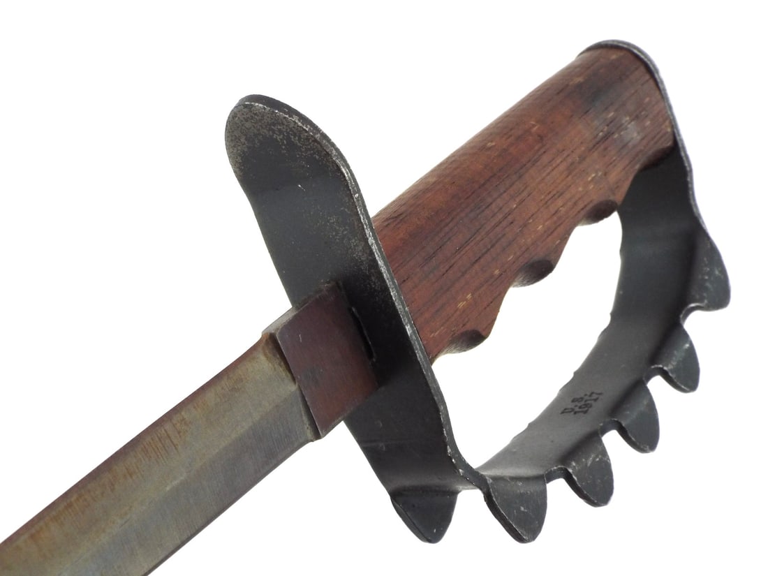US WWI M1917 TRENCH KNIFE Walnut Grip & Flanged Knuckle Guard - 8