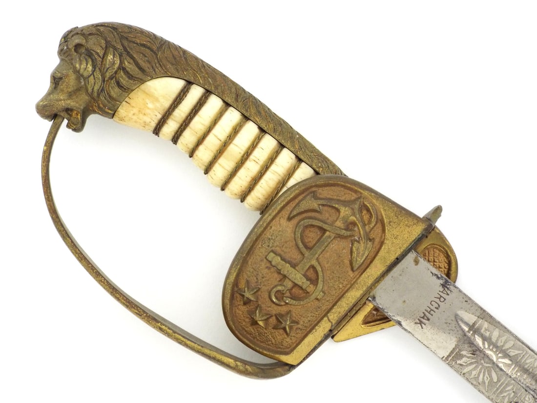 Extremely Rare EGYPTIAN MONARCHY ARCHAK Naval Officer Sword Bone Grip & Lion Head (1 of 20)