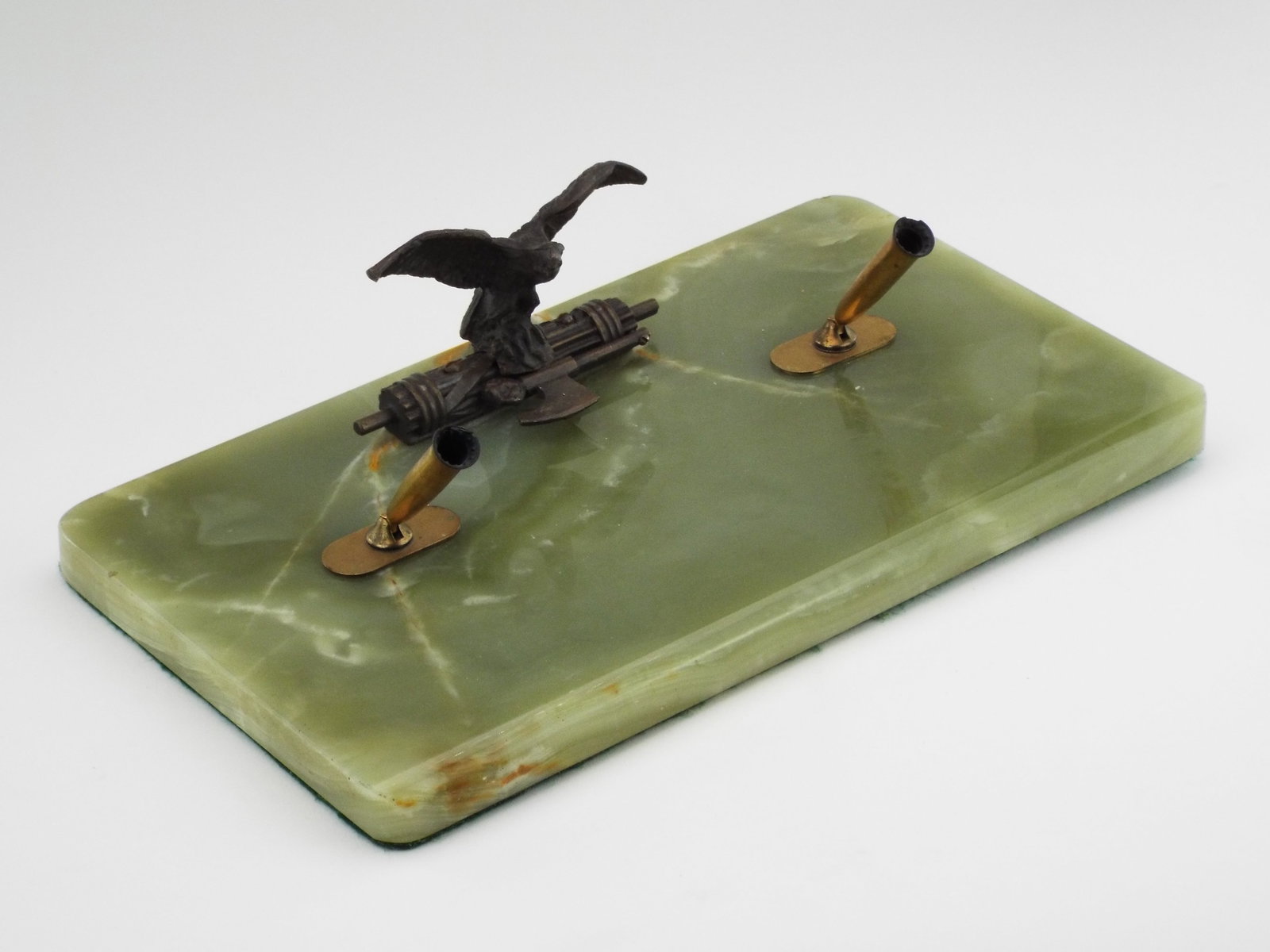Italian WWII Desk Stand Bronze Fasces Green Onyx Base (1 of 12)