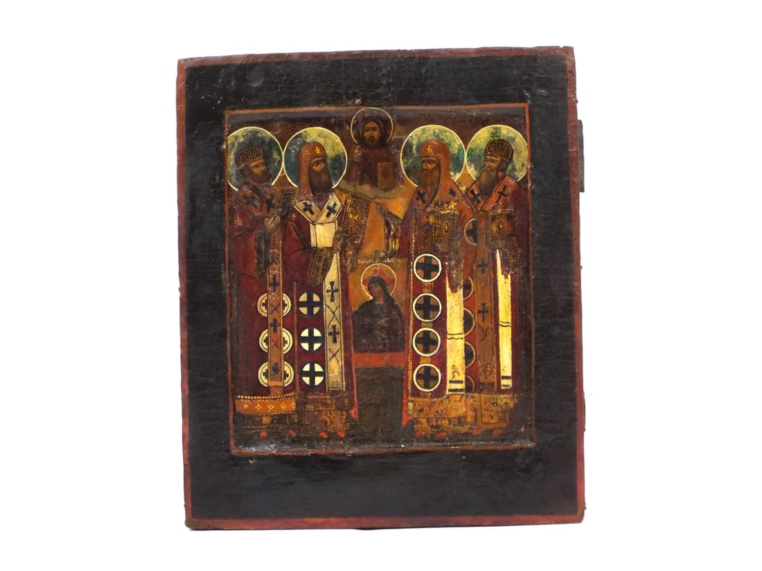 Russian 19th C. Moscow Metropolitans Icon Egg Tempera and Gold Leaf (1 of 10)