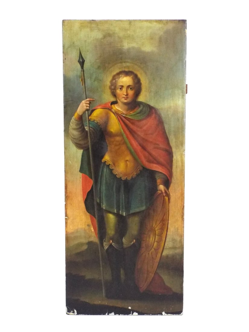 Russian 19th C. Standing Saint George Icon Oil on Wood Panel (1 of 10)