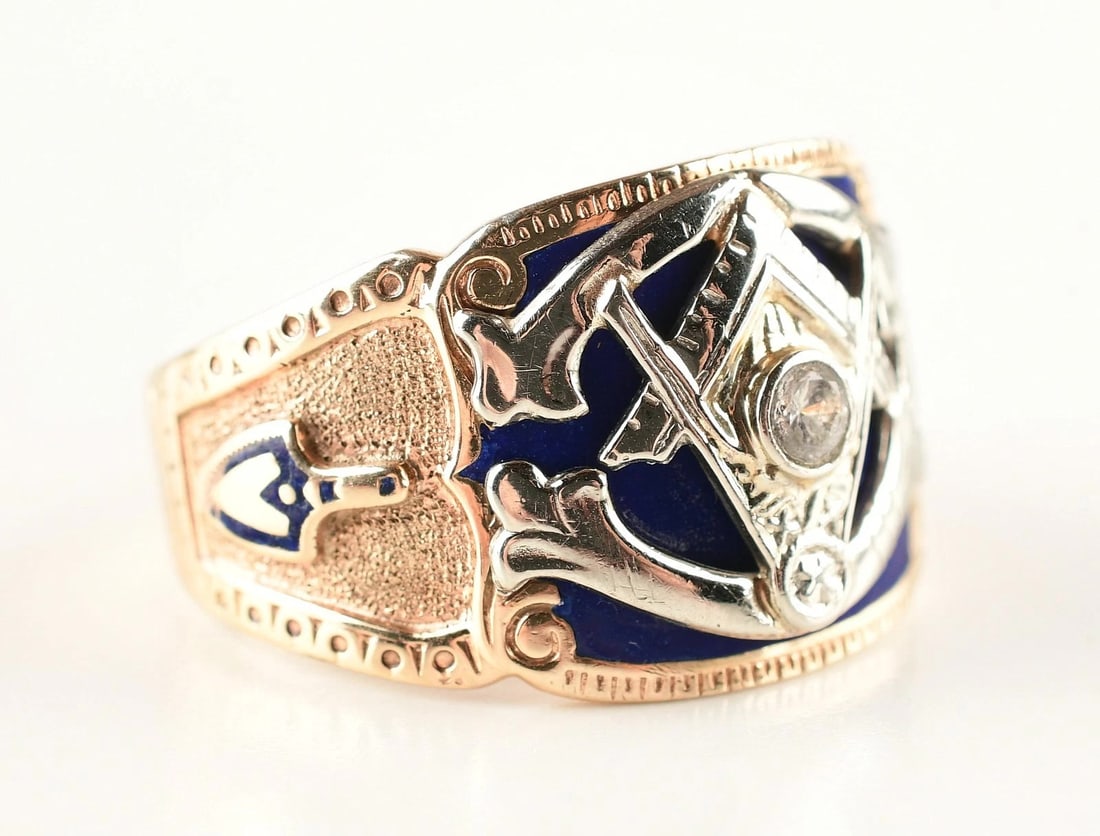 Vintage Men's Masonic Ring 10k Two Tone Gold Enamel Size 11.75 (1 of 4)