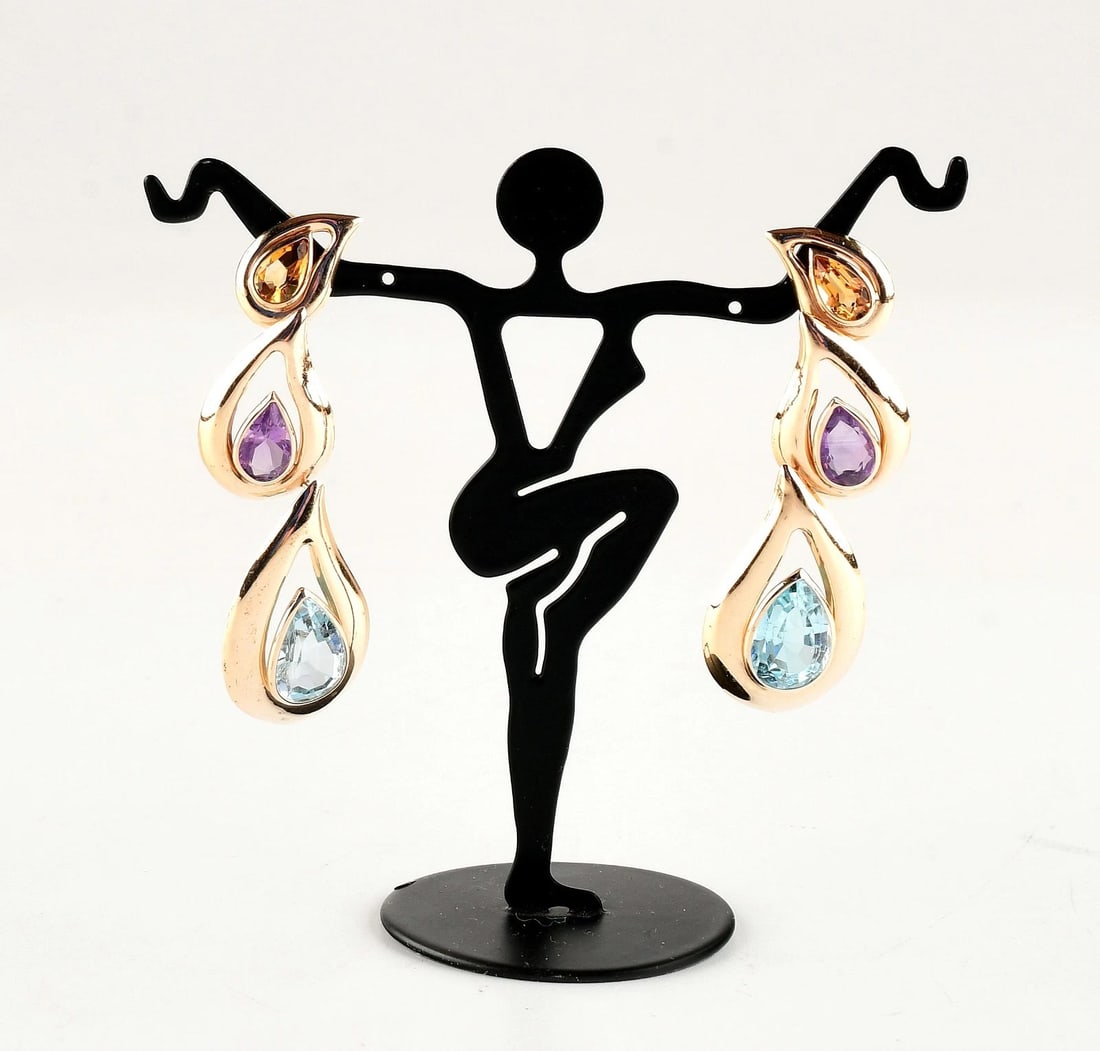 14K Yellow Gold Multi-Color Stone Dangle Earrings: Weight : 7.7g. Stamped : 14k. Direct credit card payment will not be accepted for this Lot. Accepted payment methods include cash, certified bank check, wire transfer, and ACH.