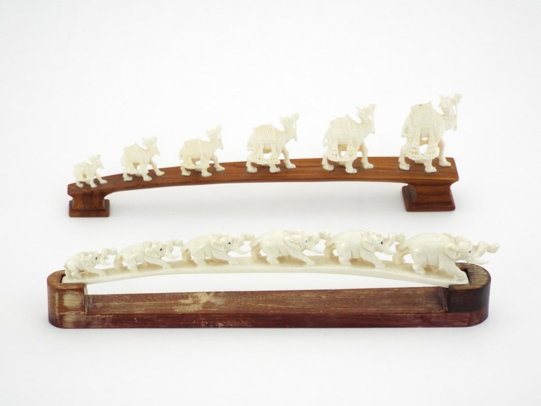Pair of Very Fine Asian Carved ANIMAL PROCESSION BRIDGES (1 of 10)