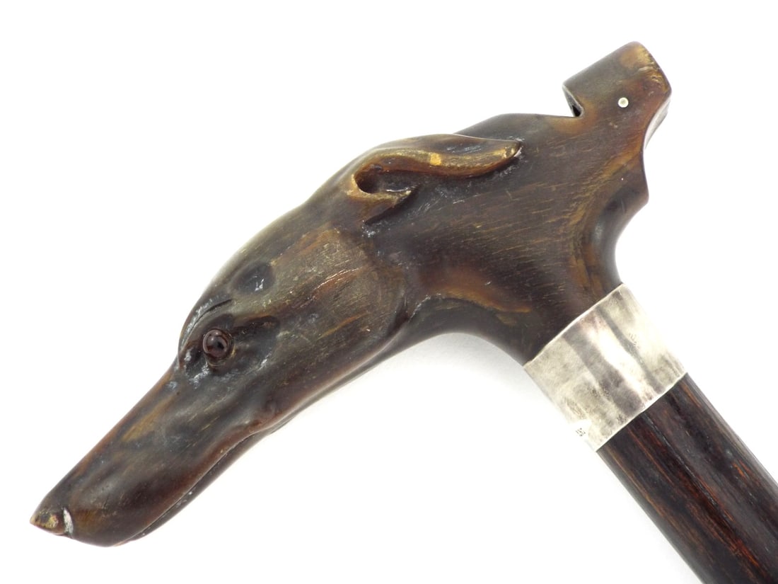 Extremely Fine Carved Horn 19th C. WHISTLE GADGET CANE & Sterling Silver (1 of 12)