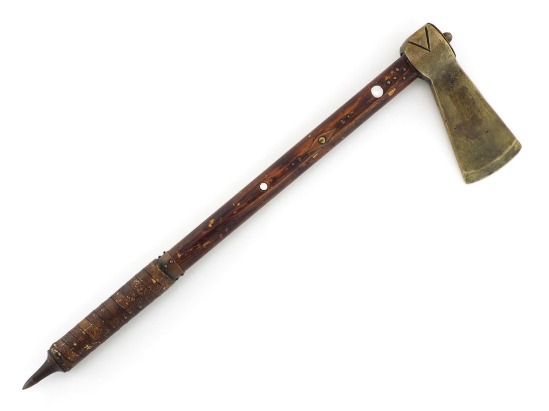 Antique American Tomahawk Axe MOP INLAYS & BRASS TACKS (1 of 16)