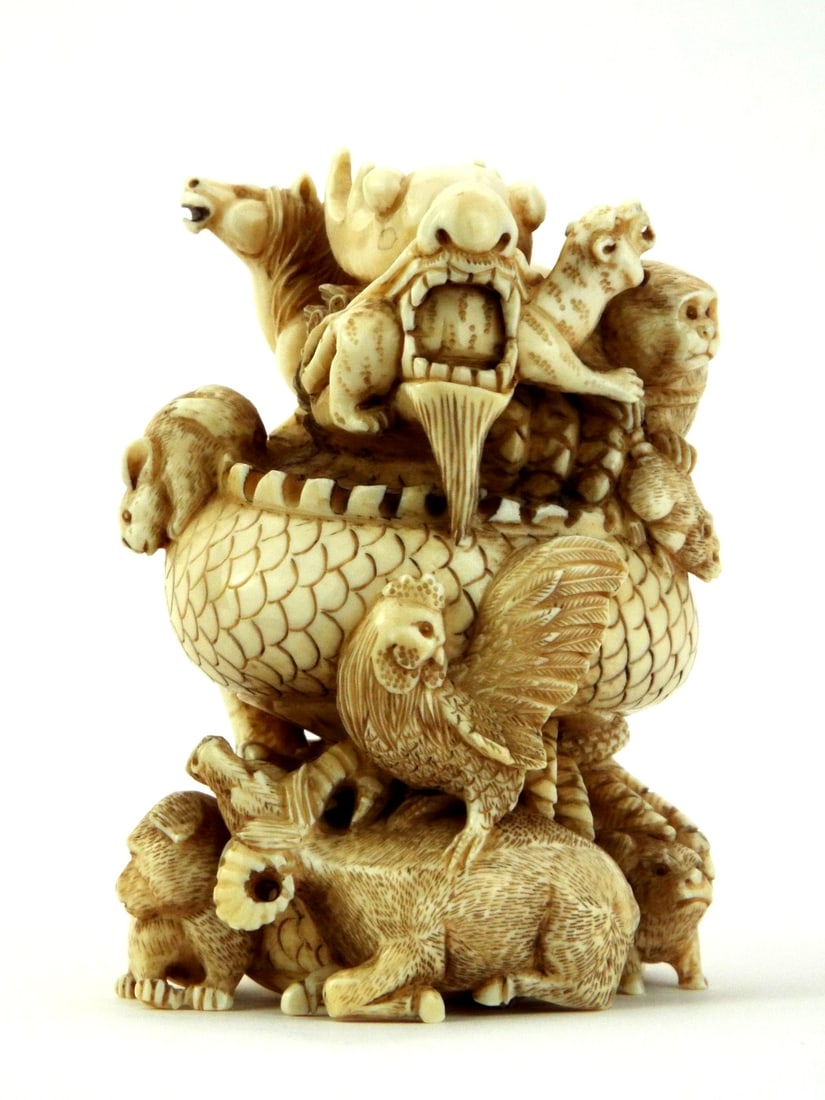 Very Fine Japanese Meiji Period TWELVE ZODIAC ANIMALS OKIMONO Sculpture (1 of 20)