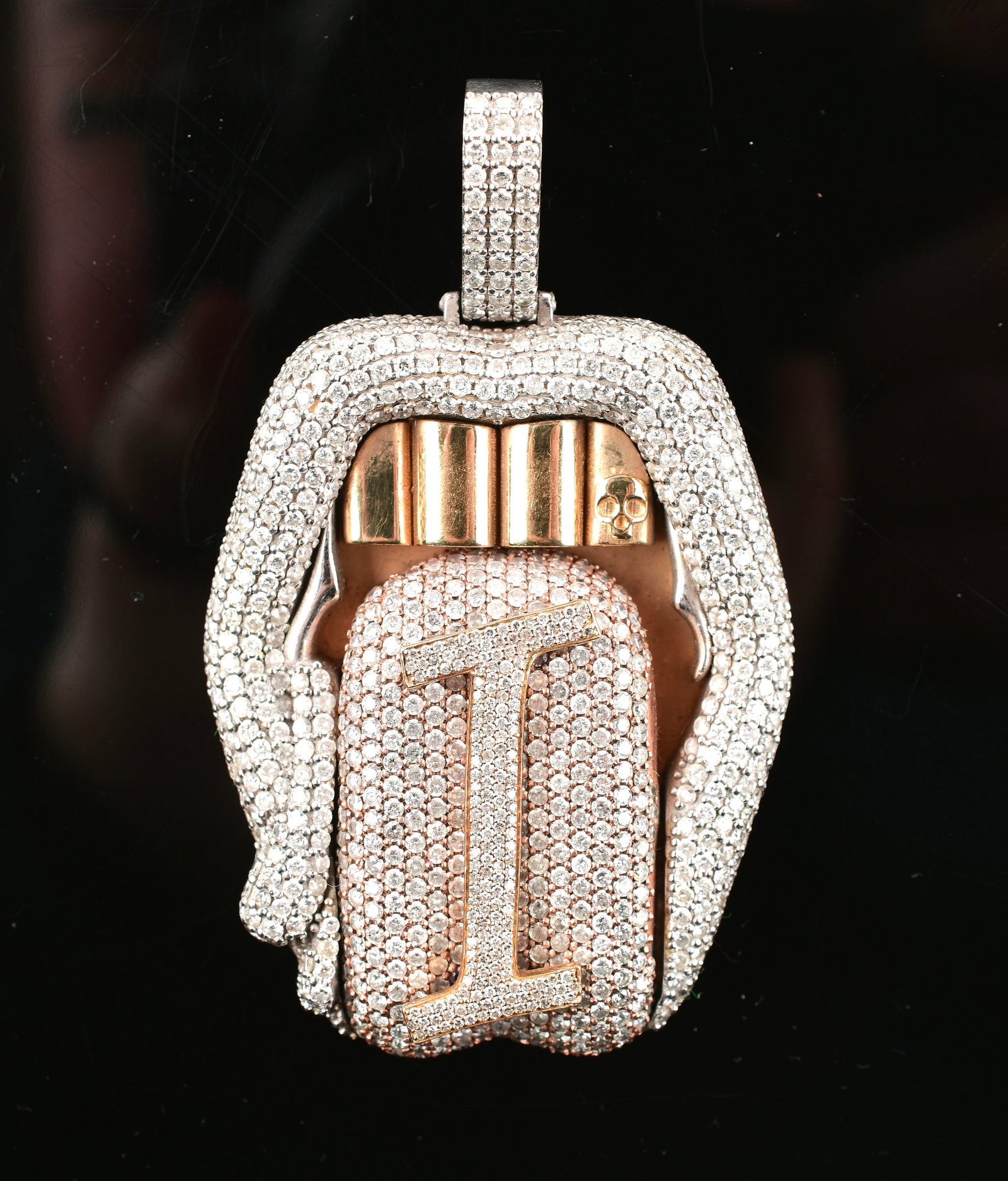 10K White and Yellow Gold Tongue-Out Pendant with I Initial: 10K White and Yellow Gold Tongue-Out Pendant with I Initial, Diamonds 1.5tcw, Natural, Weight 35g. Direct credit card payment will not be accepted for this Lot. Accepted payment methods include cash, 