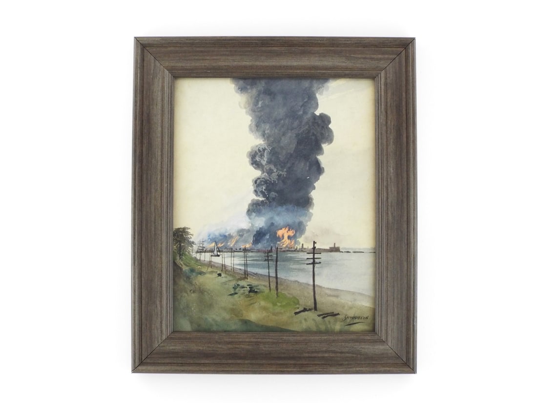 Framed Finnish WWII Watercolor Painting By BROUGHTON (1 of 6)