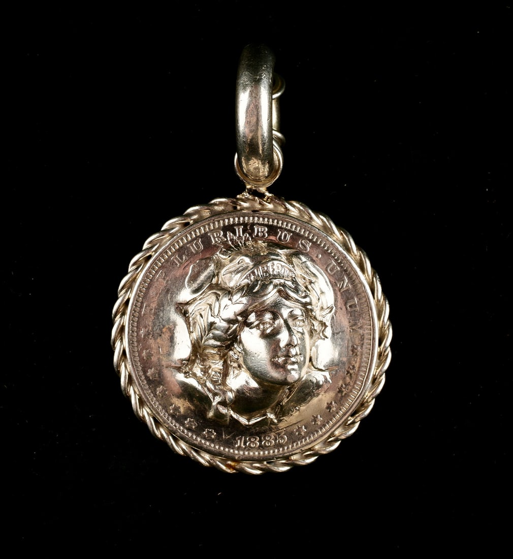 Rare Pop Out 3D Lady Liberty 1885 Silver Dollar Coin Pendant: Rare Pop Out 3D Lady Liberty 1885 Silver Dollar Coin Pendant. Direct credit card payment will not be accepted for this Lot. Accepted payment methods include cash, certified bank check, wire transfer, 