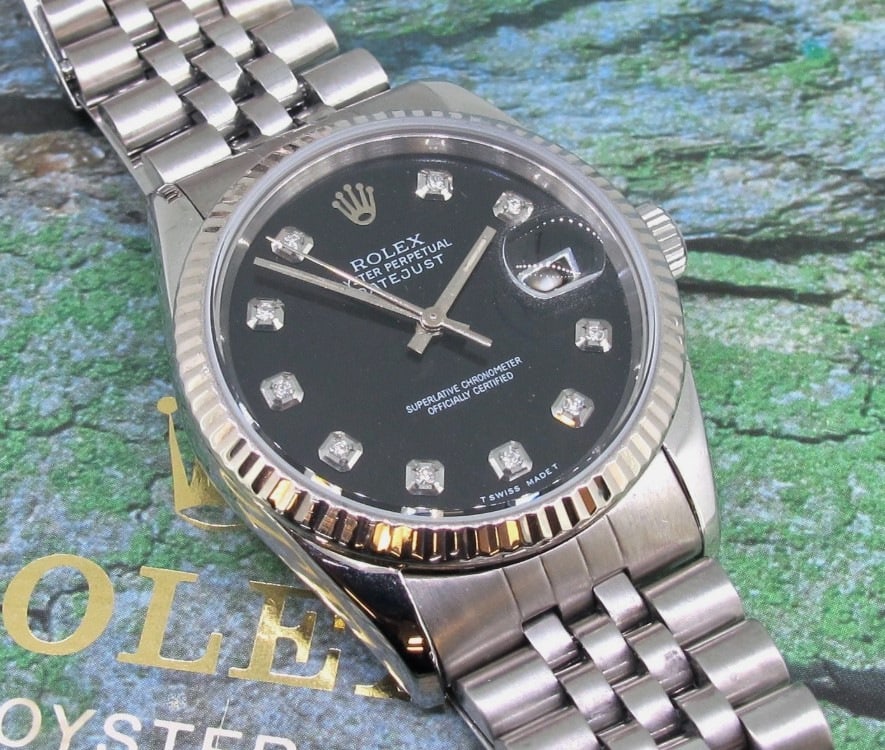 Rolex 16200 DateJust Black Dial Stainless Steel Jubilee Bracelet 36MM Watch (1 of 7)
