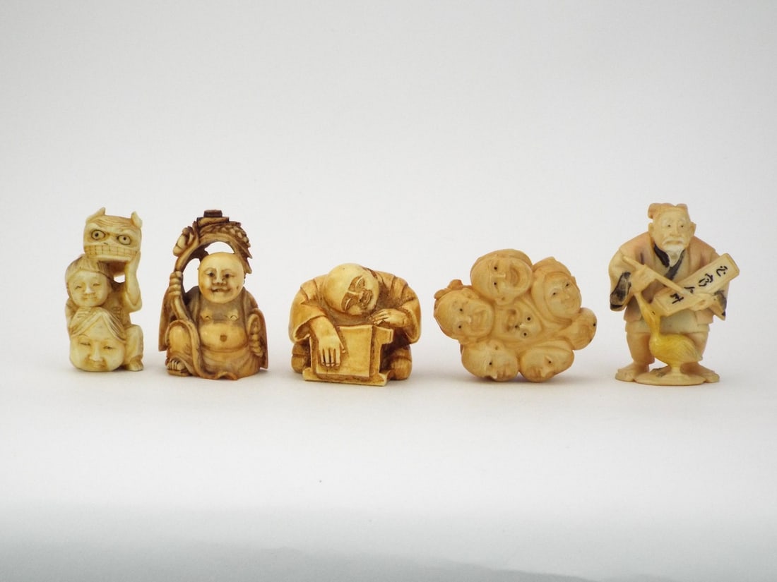 Lot of 5 Fine Carved Japanese Netsuke Figurines (1 of 12)