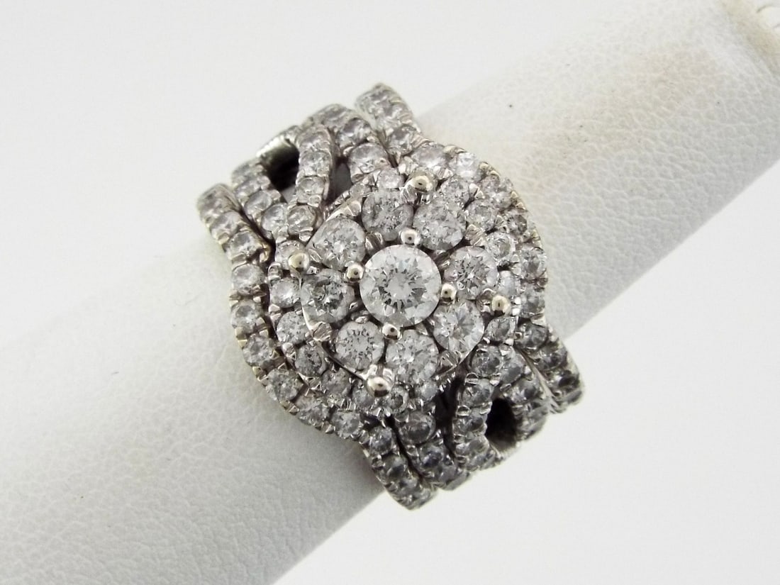 10K White Gold 3-Piece Bridal Set Featuring a Round Natural Diamond Cluster with Pave Halo (1 of 8)