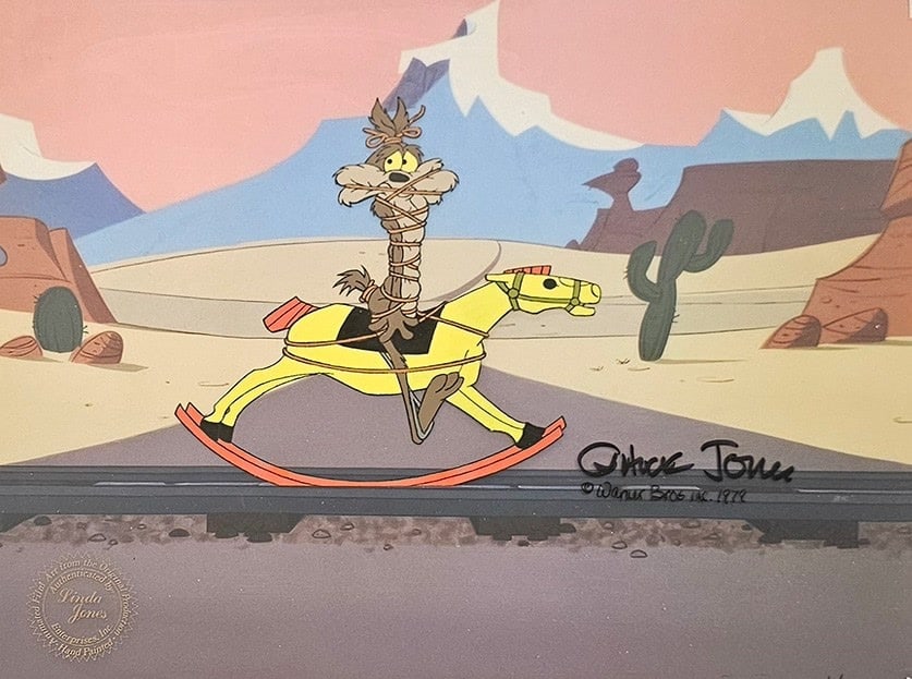 1979 Original Warner Bros Chuck Jones Production Celluloid of Wile. E Coyote from Bugs Bunny's: Wile E. Coyote in this original hand-painted production cel from the Freeze Frame cartoon within this CBS holiday special produced by Warner Bros. from 1979. The special featured three new Looney Tune