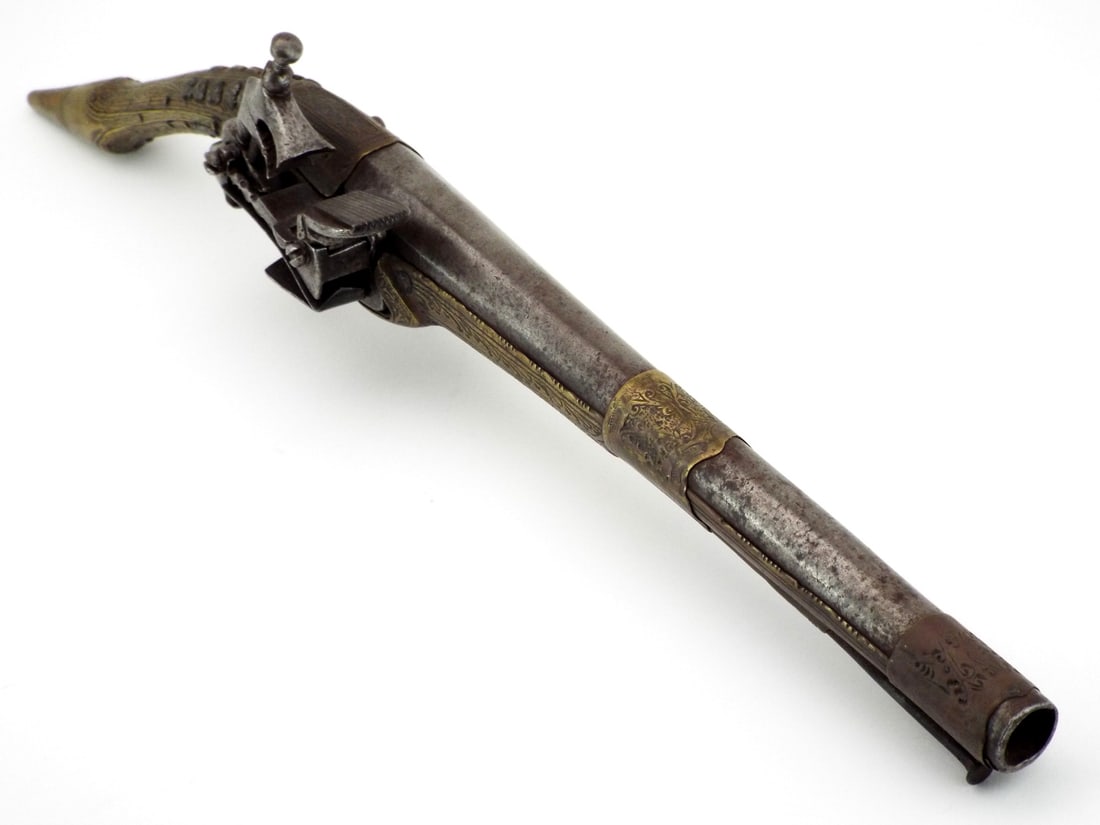 Ottoman Balkan 18th C. MIQUELET PISTOL with Chased Brass Repousse (1 of 19)