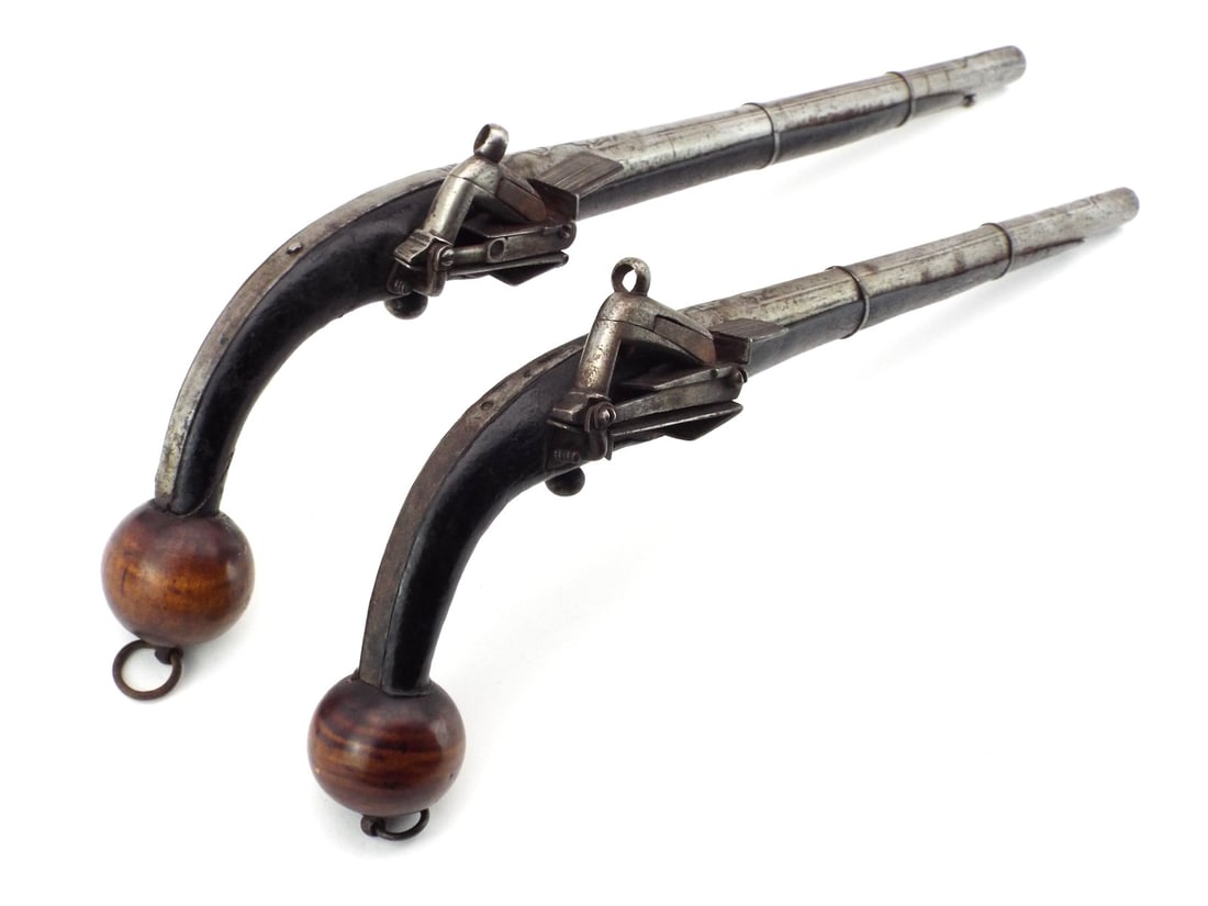 Russian 19th C. Cossack Miquelet Pistol Pair with Leather Wrapped Stock (1 of 20)