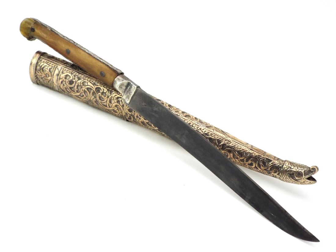 Ottoman 19th C. Bichaq Knife Bone Hilt & SILVER REPOUSSE DRAGON CHAPE (1 of 17)
