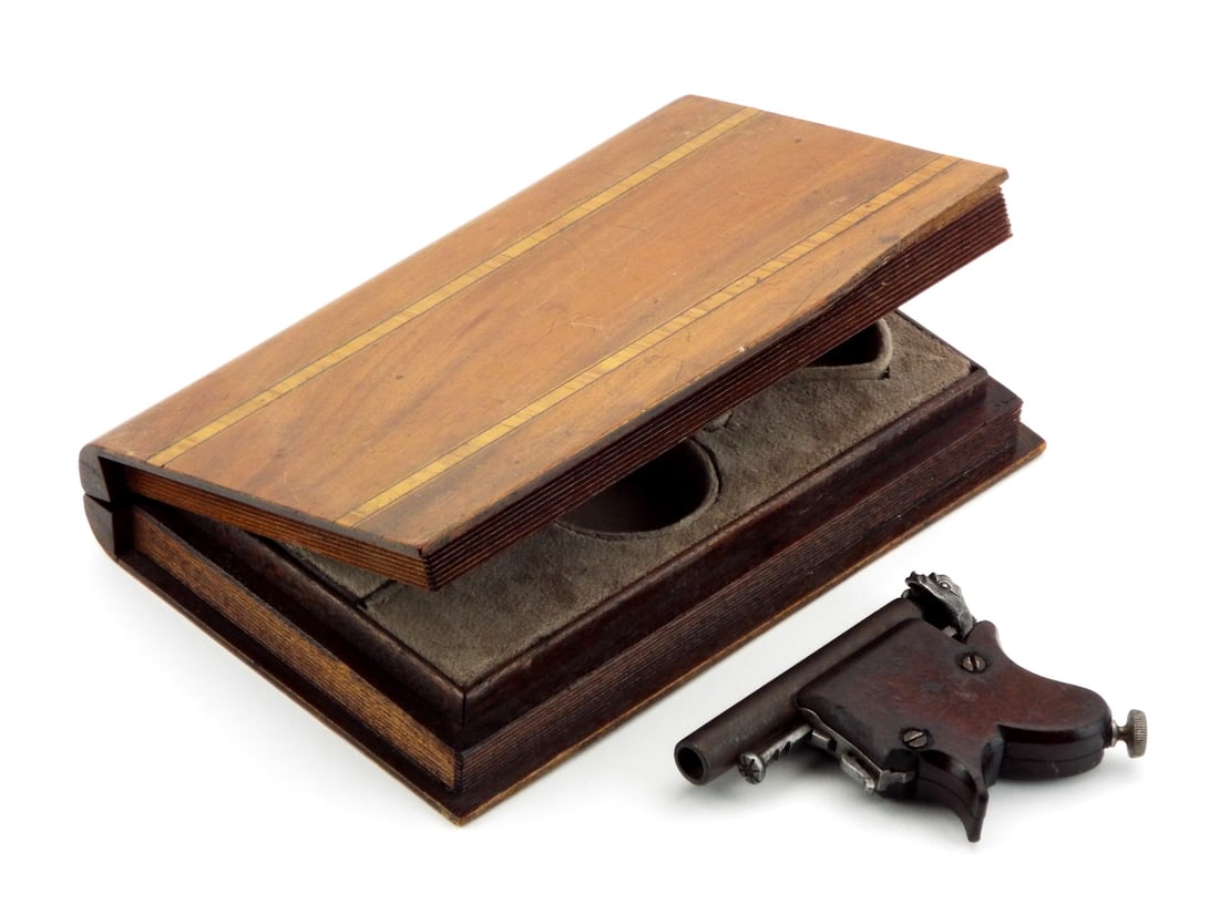 Rare French 19th C. Delvigne Mouse Pocket Pistol Concealed In Bookcase (1 of 18)