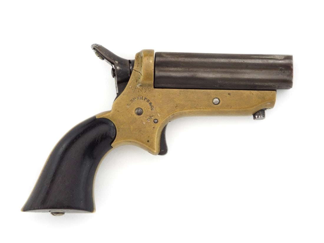 Sharps 22 Cal. Pepperbox Pistol: A nice 22 caliber sharps pepperbox pistol in good condition with the action working as it should including the rotating fire pin indexing correctly. Grips are in nice condition with no cracks or chips
