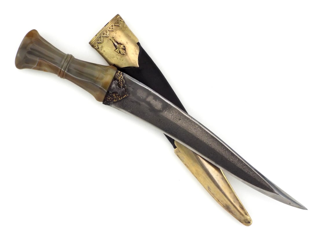 Very Fine Indo-Persian WOOTZ Dagger AGATE HILT & Gold Decoration (1 of 20)