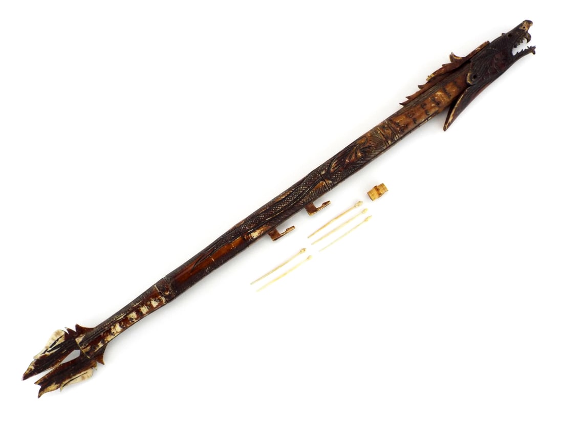 Southeast Asian Dragon Blowgun Stained Bone Carving & Three Sections (1 of 20)