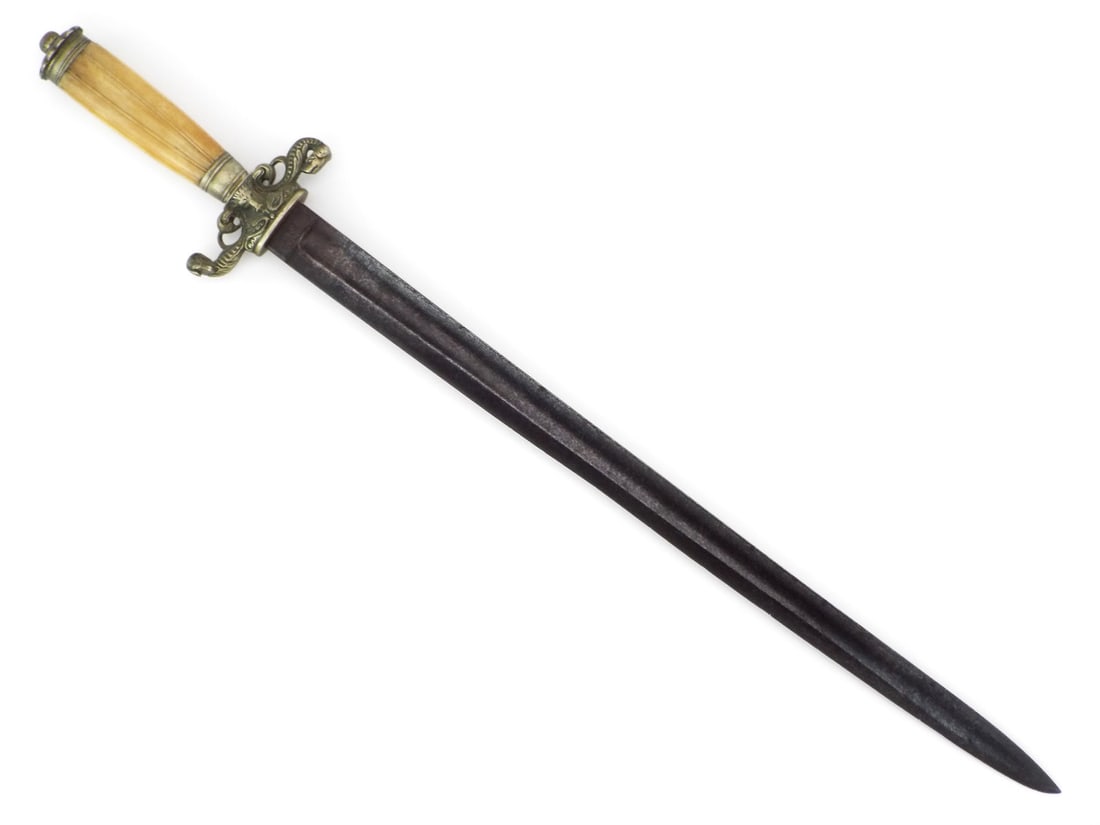 German 18th C. Hunting Sword Engraved Blade & FLUTED BONE HILT (1 of 16)