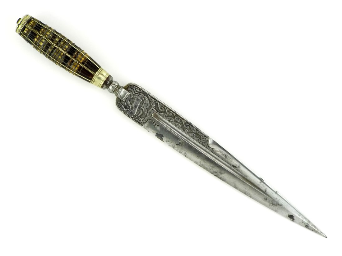 Italian 18th C. Nobleman Hunting Dagger PIQUE WORK HILT & CHISELED BLADE (1 of 19)