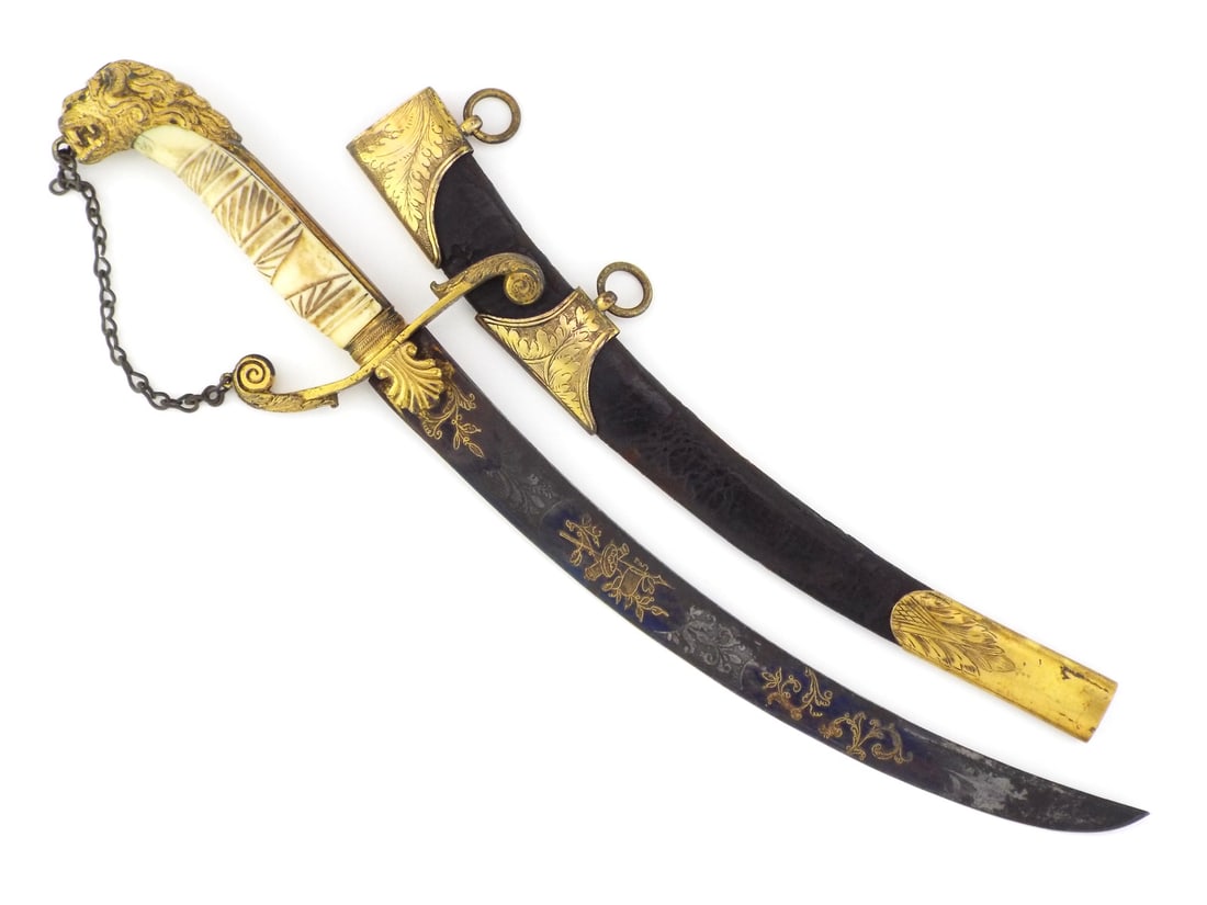 Napoleonic Wars era early 19th century British Naval officer's dirk or dagger with blue and gilt (1 of 10)