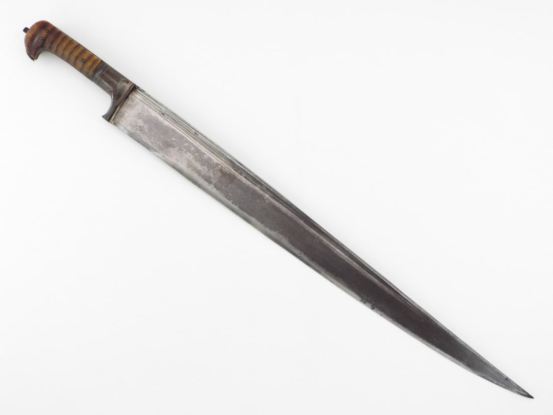 Indian Mughal Khyber Knife Possibly Wootz & RIBBED HORN GRIPS (1 of 15)