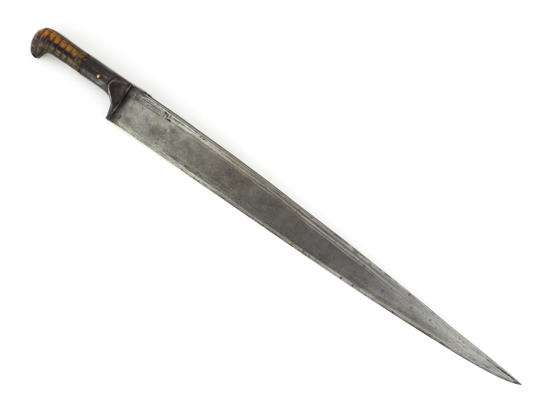 Indian Mughal Khyber Knife Possibly Wootz & RIBBED HORN GRIPS (1 of 16)
