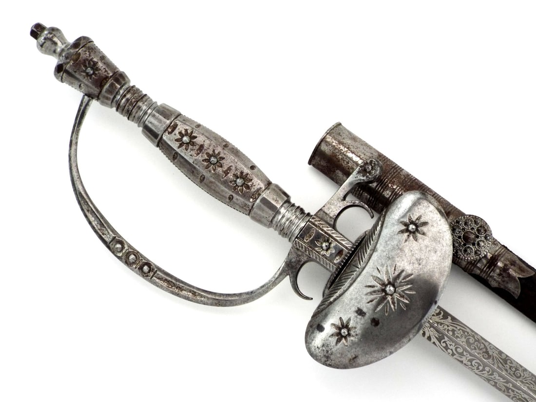 British Mid 18th C. Small Sword ENGRAVED POLISHED BLADE & Chiseled Steel Hilt (1 of 12)