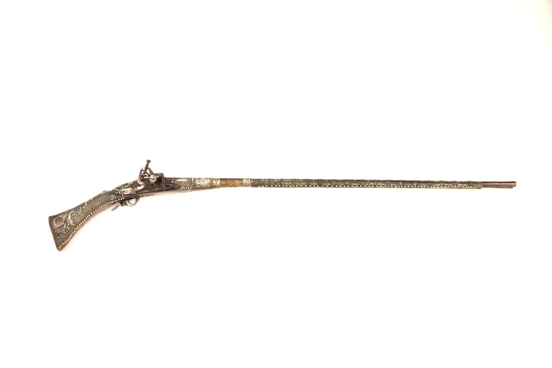 Moroccan 19th C. Flintlock Musket Silver Coin Decoration (1 of 20)