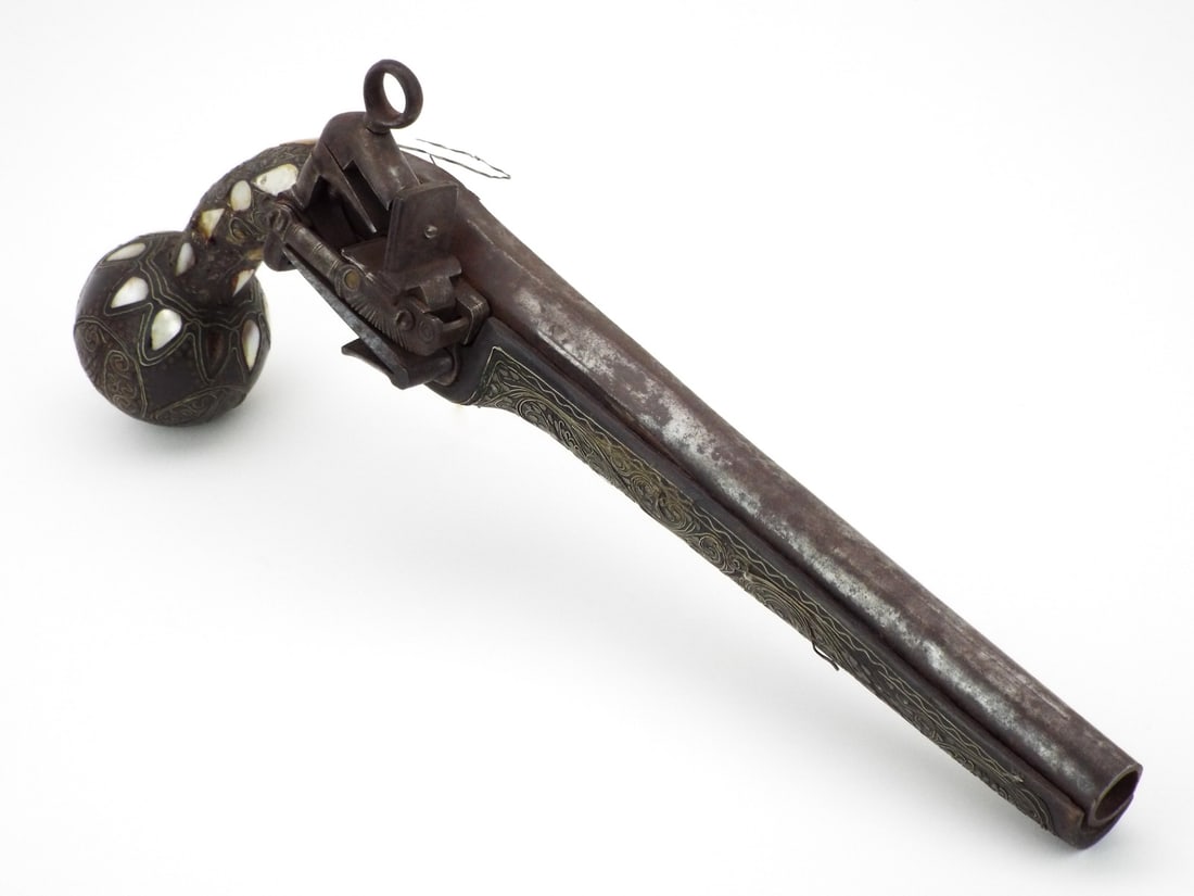 Ottoman 18th C. Flintlock Holster Pistol CHISELED STEEL & BRASS REPOUSSE (1 of 20)