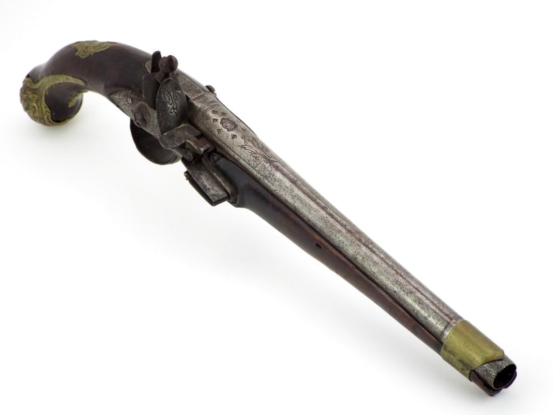Balkan 18th-19th C. Flintlock Pistol ZAKA LOCK & Brass Repousse Pommel (1 of 20)